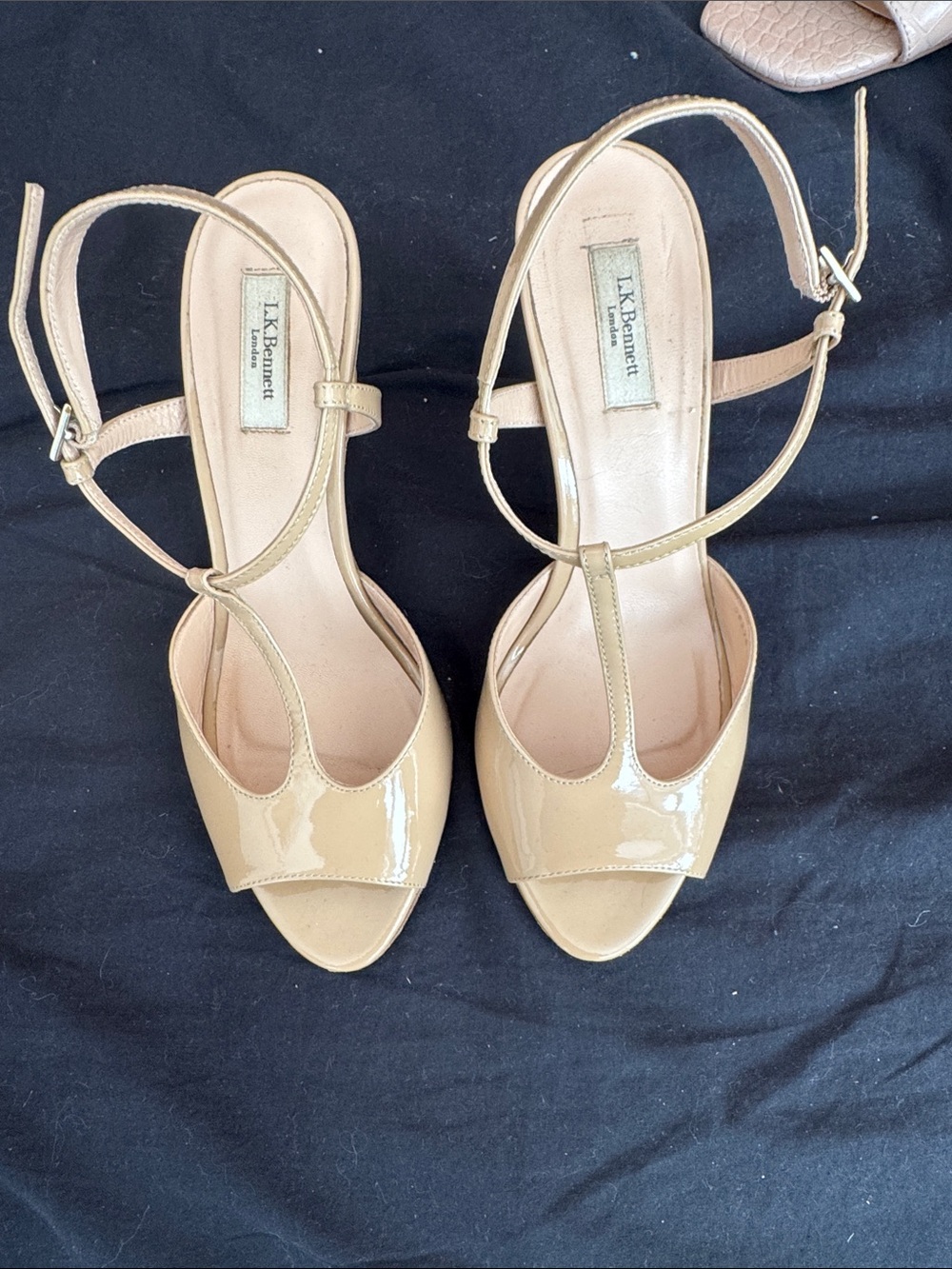 LK Bennett Beige Patent Leather T-Strap Heels